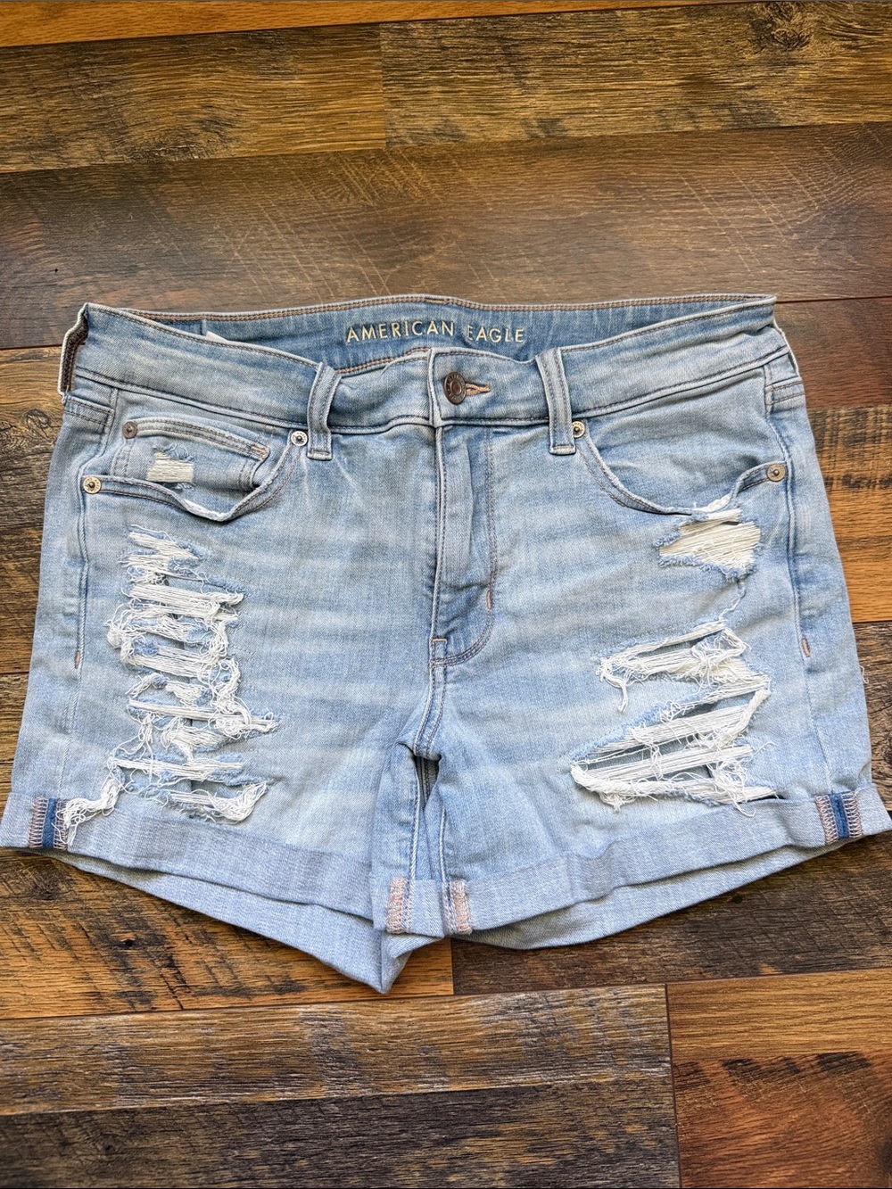 American Eagle Outfitters Light Wash Distressed Denim Shorts